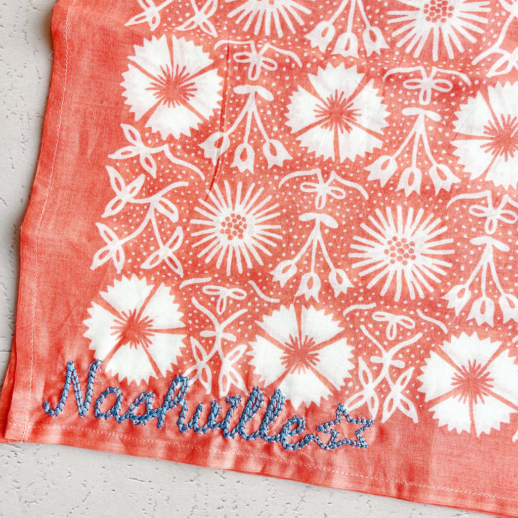 Organic Cotton Nashville Embroidered Bandana ~ Grapefruit - Freshie & Zero Studio Shop