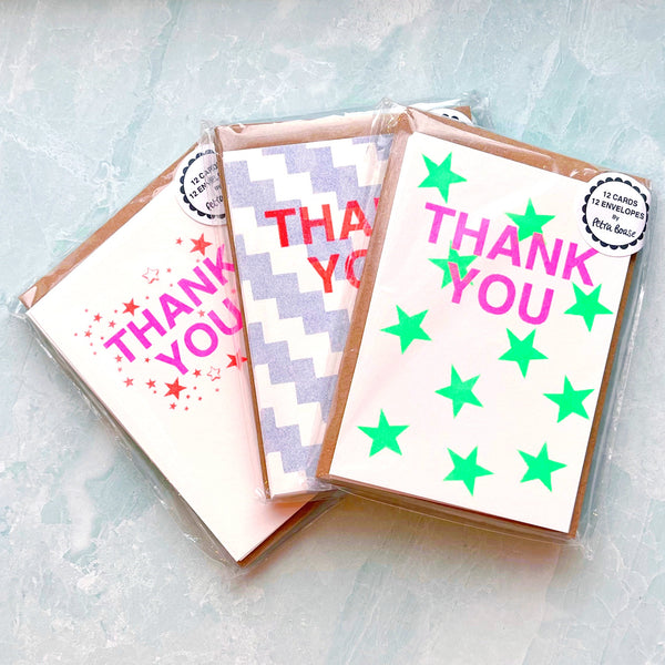 Orange and Pink Starburst Thank You Notecards Set - Freshie & Zero Studio Shop