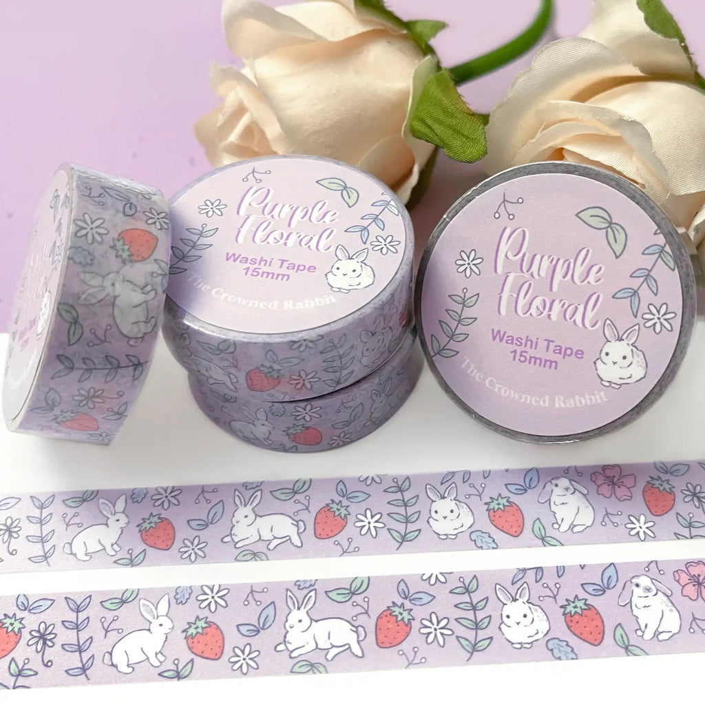 Washi Tape: Purple Floral Rabbit - Freshie & Zero Studio Shop