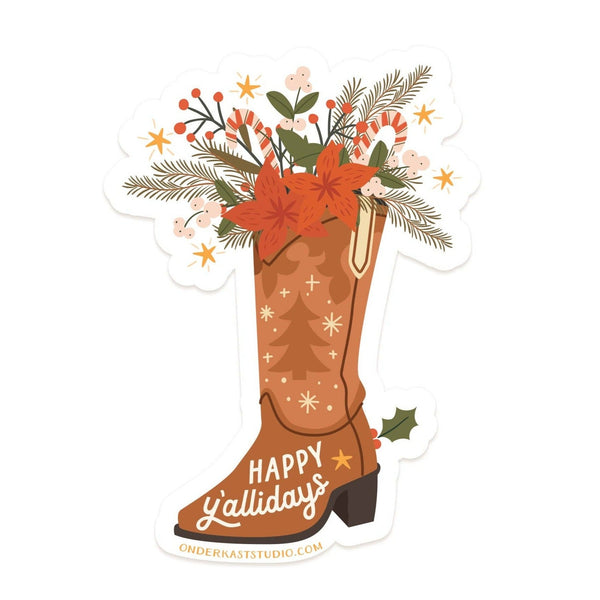Happy Y'allidays Cowboy Boot Sticker - Freshie & Zero Studio Shop