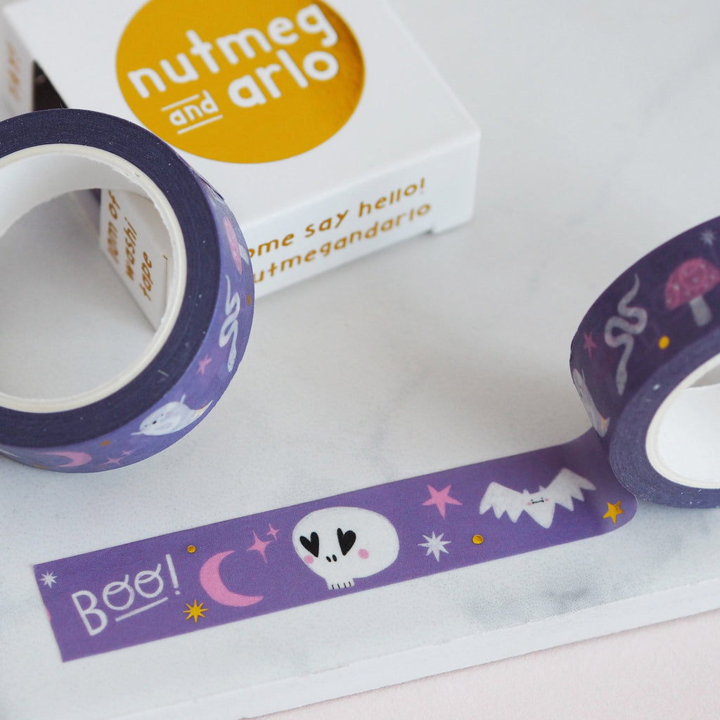 Nutmeg & Arlo Washi Tape: Purple Halloween Doodles - Freshie & Zero Studio Shop