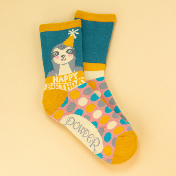 Happy Birthday Sloth Ankle Socks by Powder UK - Freshie & Zero Studio Shop