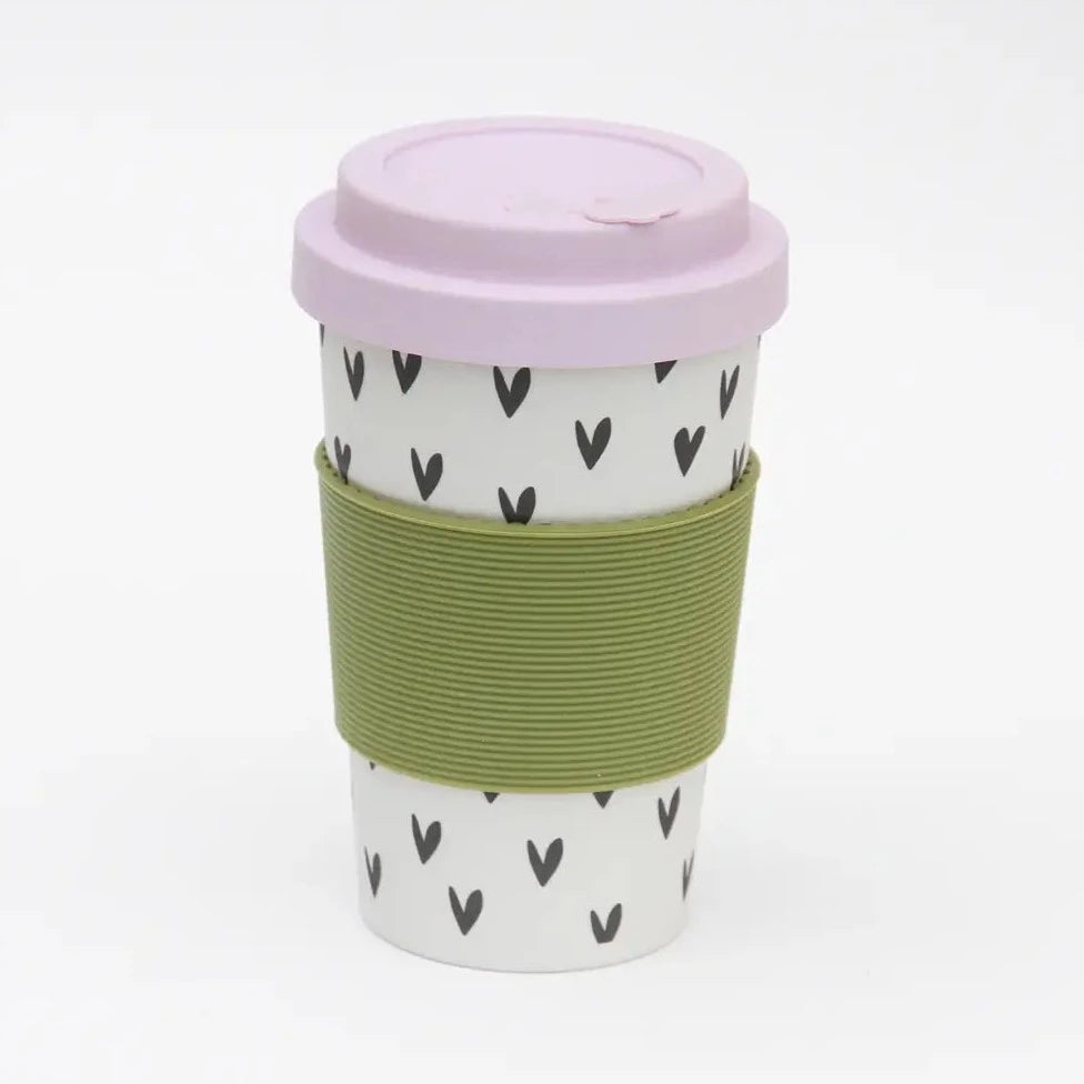 Bamboo Coffee Cup: Scattered Hearts - Freshie & Zero Studio Shop