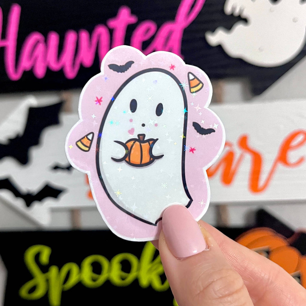 Bootiful Sparkly Ghost Vinyl Sticker - Freshie & Zero Studio Shop