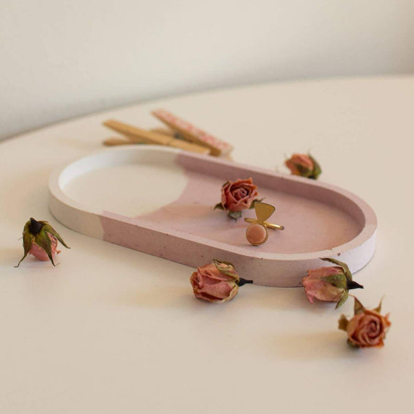 white and pink decorative small concrete tray