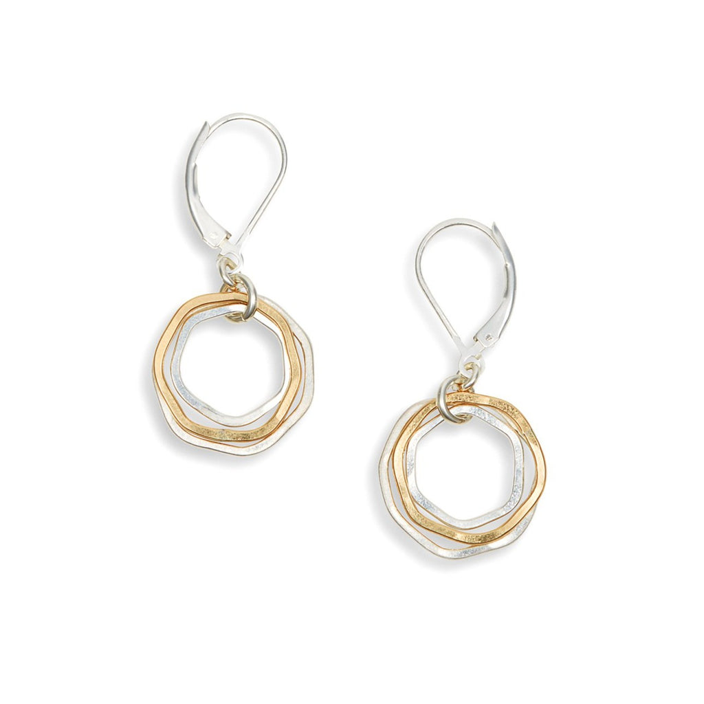hammered mixed metal gold silver circles leverback earrings by freshie and zero
