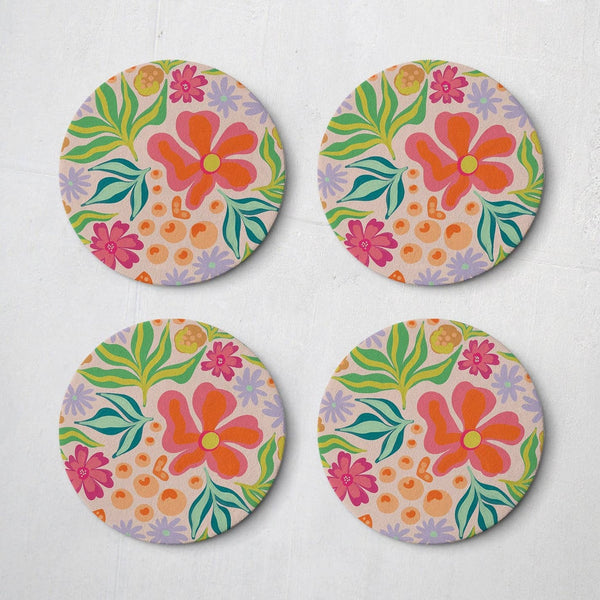 Coaster Set: Colorful Florals - Freshie & Zero Studio Shop