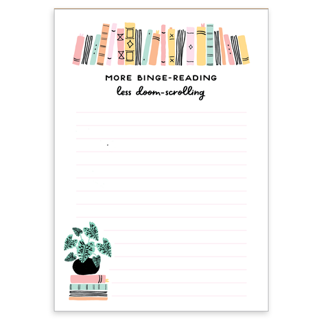 more binge-reading less doom scrolling cute illustrated notepad