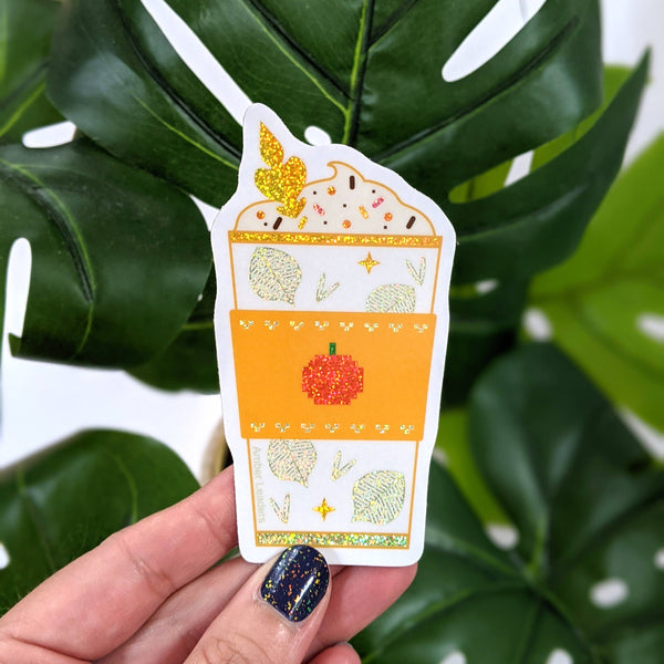 Glittery Pumpkin Fall Latte Sticker - Freshie & Zero Studio Shop