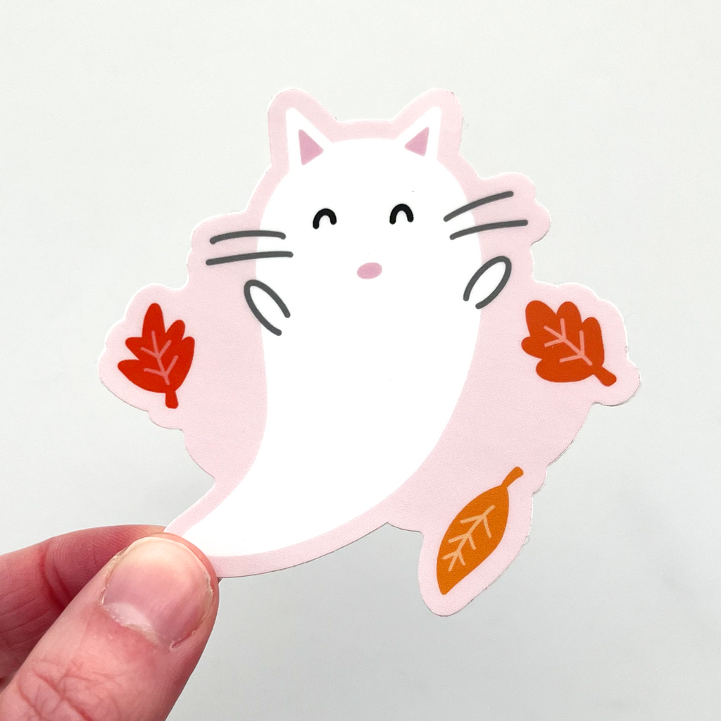 Playful Ghost Cat Sticker - Freshie & Zero Studio Shop