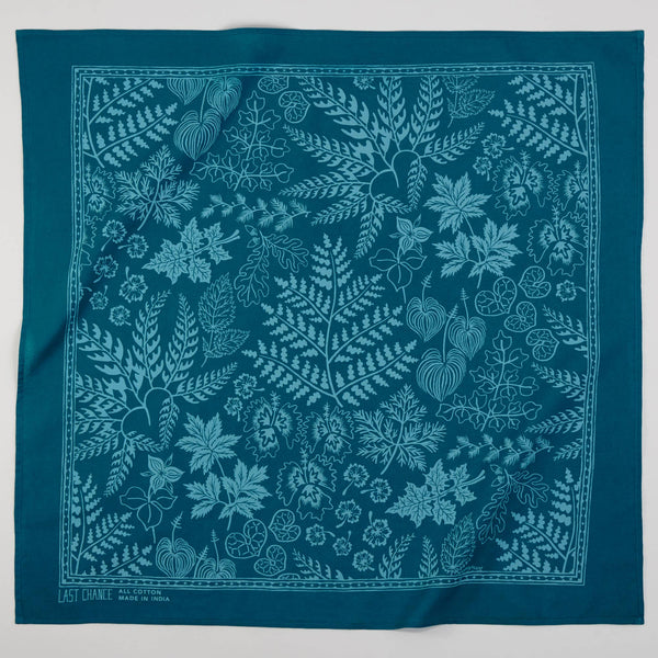 Organic Cotton Nashville Embroidered Bandana ~ Leafy Blue Lake - Freshie & Zero Studio Shop