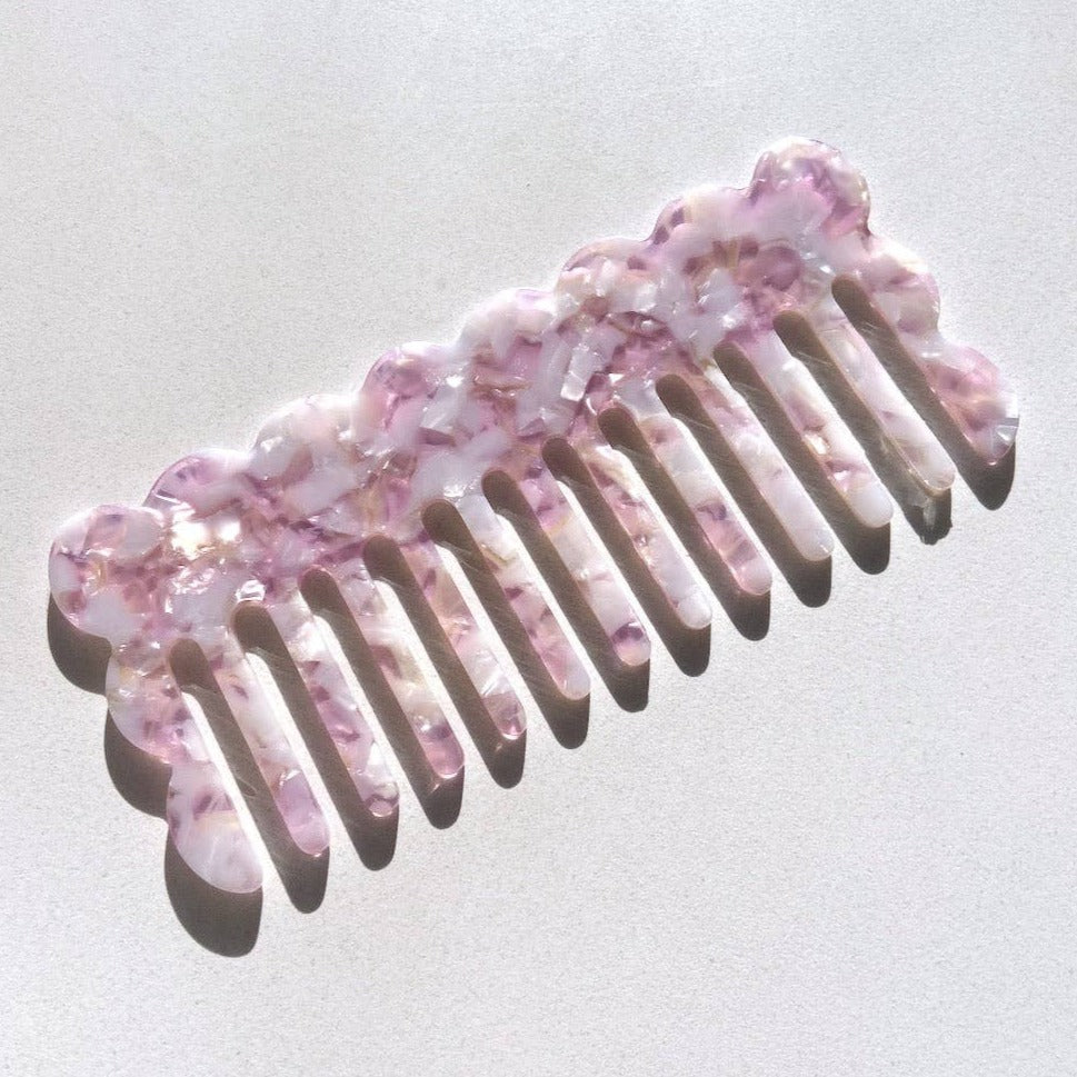 Scalloped Edge Acetate Hair Comb: Pink Marble - Freshie & Zero Studio Shop