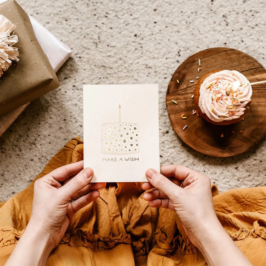 Make A Wish Flower Cake - Letterpress Card - Freshie & Zero Studio Shop