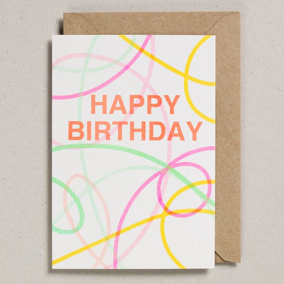 Neon Streamers Happy Birthday Card - Freshie & Zero Studio Shop