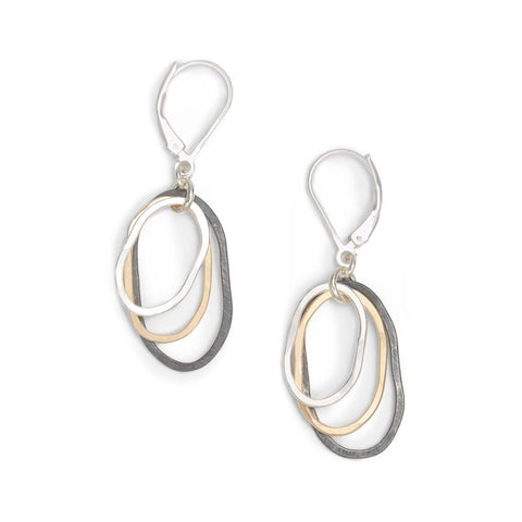 Mixed flame earrings by Freshie & Zero featuring colorful flame-shaped design on silver hooks.
