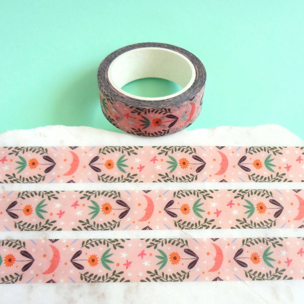 Bonbi Forest Washi Tape: Pink Sleepy Moon - Freshie & Zero Studio Shop