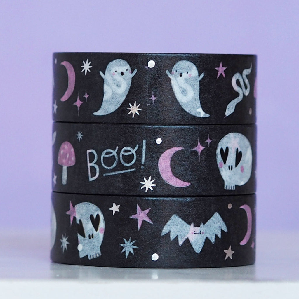 Nutmeg & Arlo Washi Tape: Black Halloween Doodles - Freshie & Zero Studio Shop
