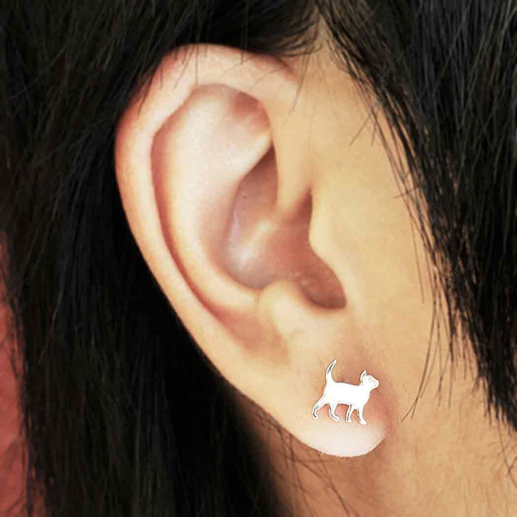 Tiny Stud Earrings: Walking Cat - Freshie & Zero Studio Shop