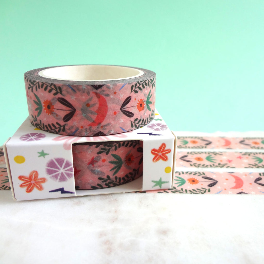 Bonbi Forest Washi Tape: Pink Sleepy Moon - Freshie & Zero Studio Shop