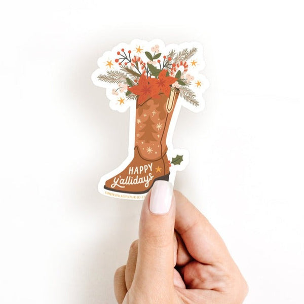 Happy Y'allidays Cowboy Boot Sticker - Freshie & Zero Studio Shop