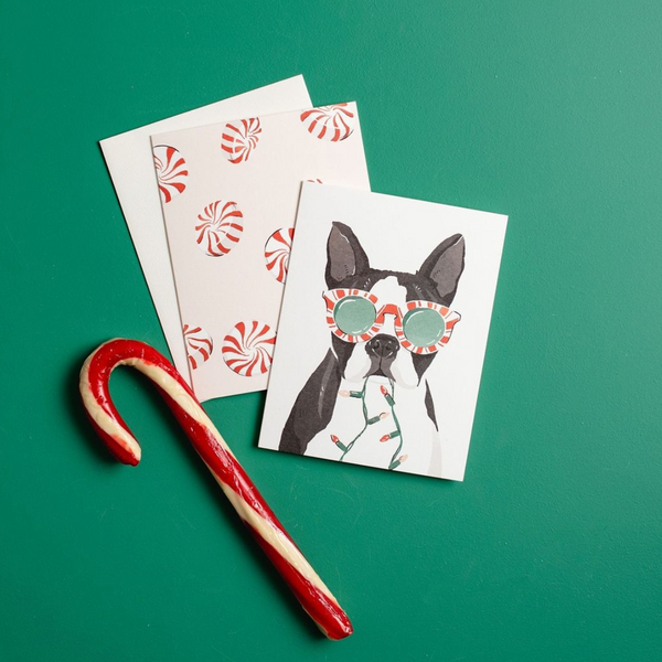 Christmas Card: Festive Boston Terrier - Freshie & Zero