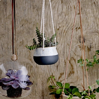 Hanging Small Ceramic Pot White Grey - Freshie & Zero Studio Shop