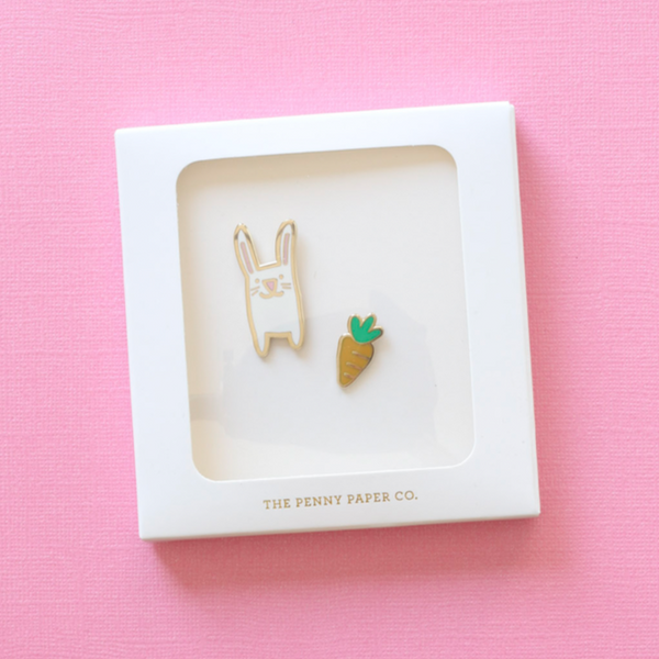 Easter Bunny + Carrot Enamel Pin Set - Freshie & Zero