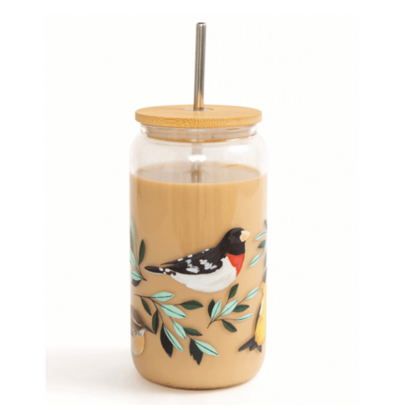 Feathered Friends Glass Coffee Cup by 1canoe2 - Freshie & Zero Studio Shop