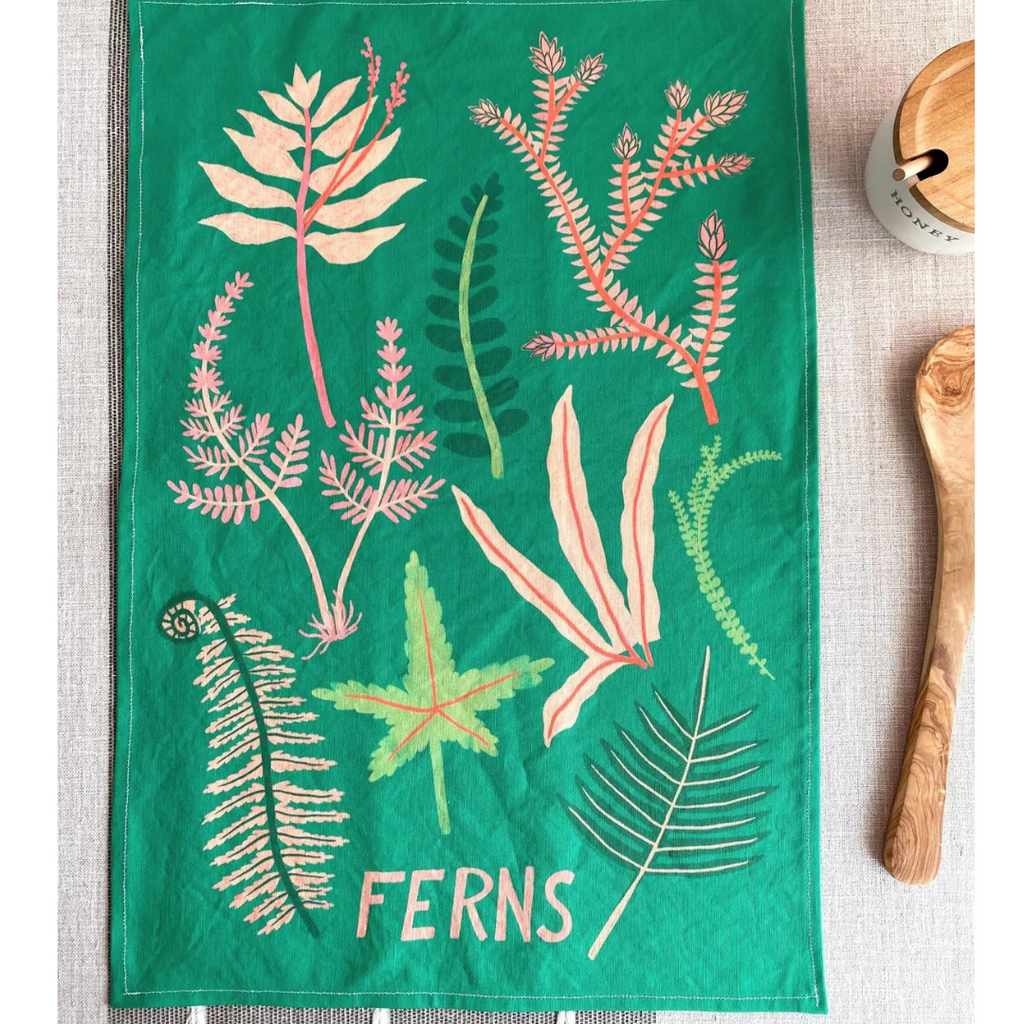 Pink & Green Ferns Tea Towel - Freshie & Zero Studio Shop