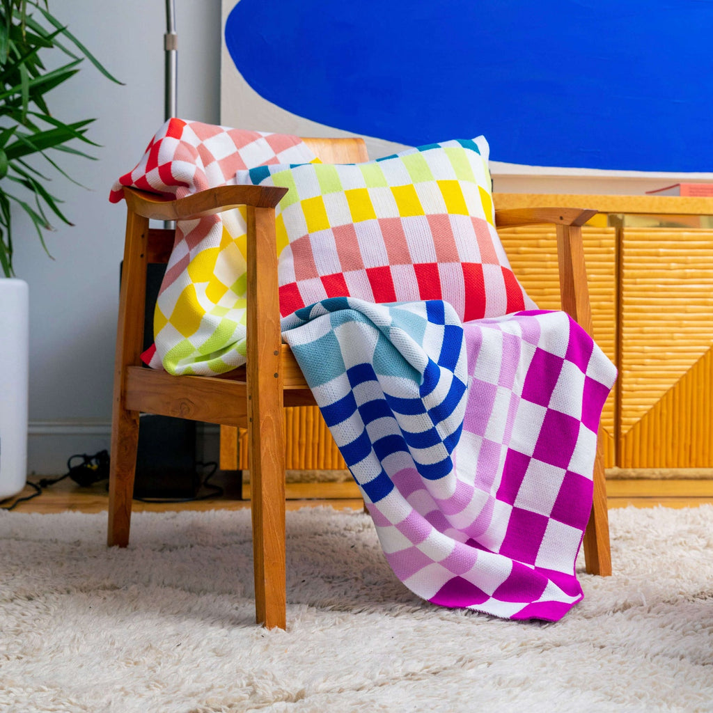 Checkered Rainbow Knit Throw Blanket - Freshie & Zero Studio Shop