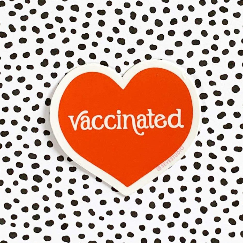vaccinated red heart vinyl sticker