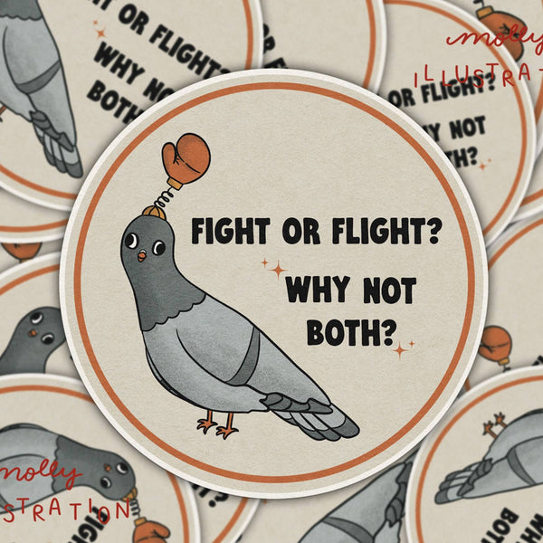 Fight or Flight Funny Pigeon Vinyl Sticker - Freshie & Zero Studio Shop