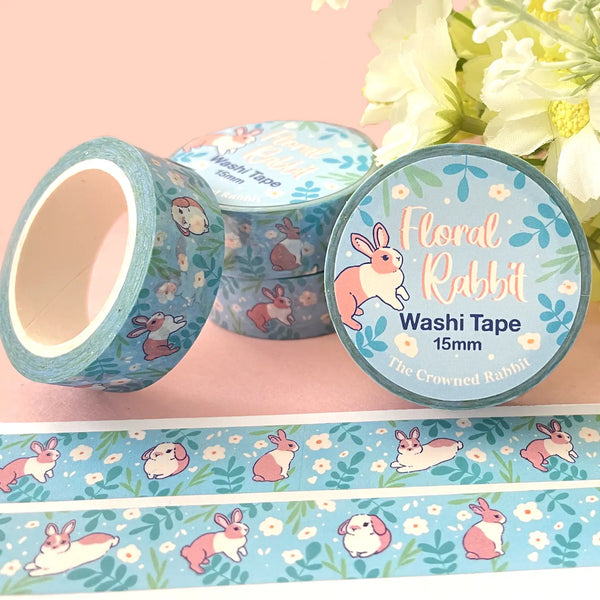 Washi Tape: Blue Floral Rabbit - Freshie & Zero Studio Shop