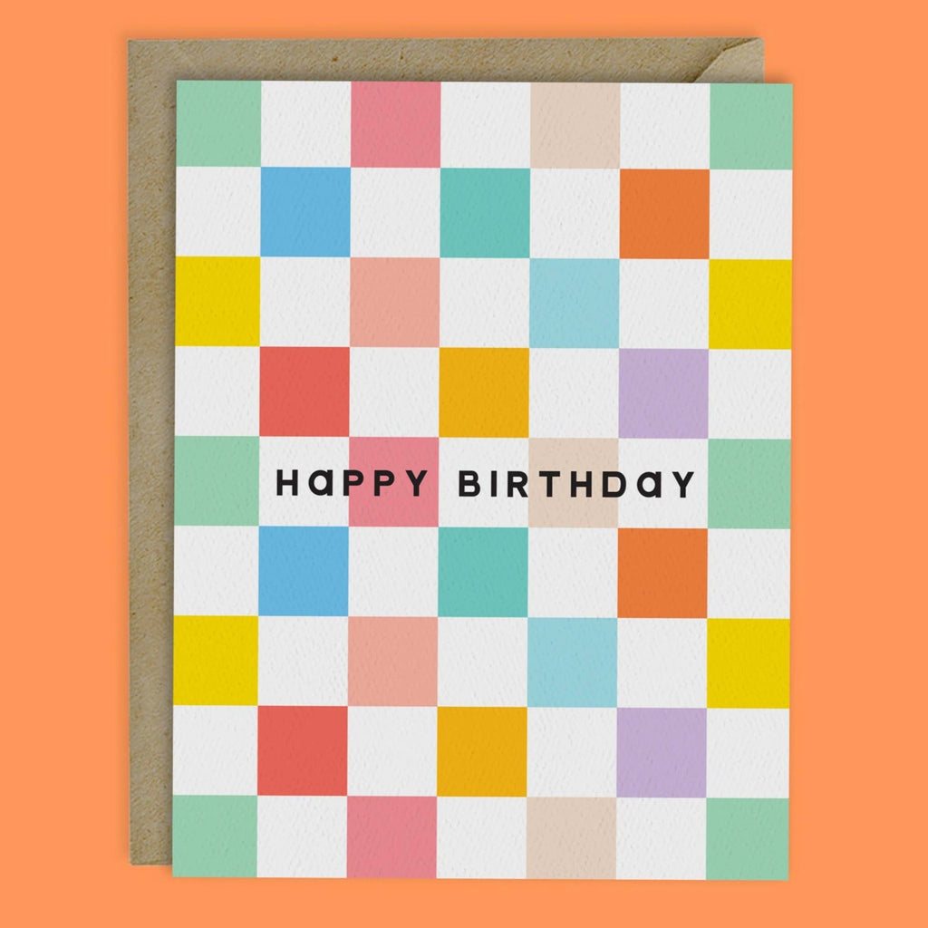 Happy Birthday Card - Rainbow Checkerboard - Freshie & Zero Studio Shop
