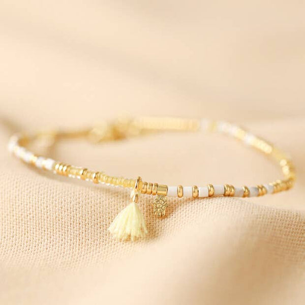 Beaded Bracelet: Gold & White - Freshie & Zero Studio Shop