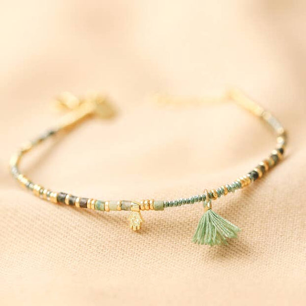 Beaded Bracelet: Gold & Green Turquoise - Freshie & Zero Studio Shop