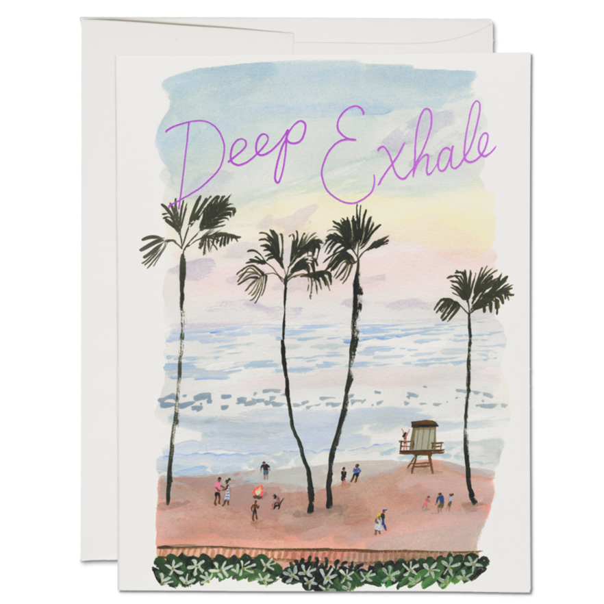 deep exhale encouragement greeting card illustrated beach scene