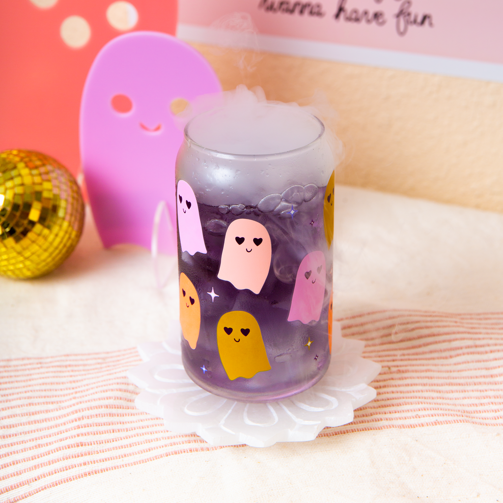 Glass Can with lid: Spooky Cute Ghosts - Freshie & Zero Studio Shop
