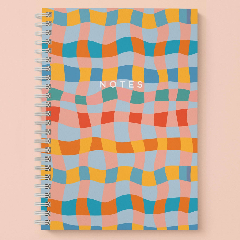 Colorful Wavy Checkerboard Spiral Notebook - Blank Pages - Freshie & Zero Studio Shop