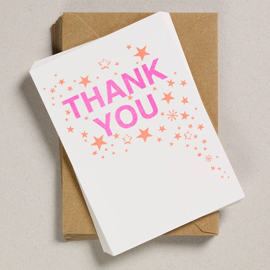 Orange and Pink Starburst Thank You Notecards Set - Freshie & Zero Studio Shop