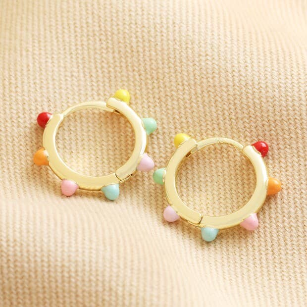 Rainbow Pom Pom Gold Huggie Hoops - Freshie & Zero Studio Shop