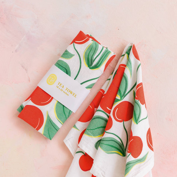 Cherry Tart Playful Fruit Illustrated Flour Sack Tea Towel - Freshie & Zero Studio Shop