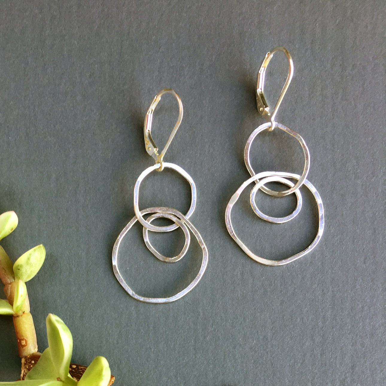 element earrings | linked irregular circles hammered drop earrings ...