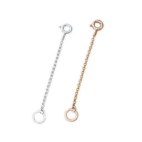 Freshie & Zero 2-inch chain extender for necklaces, showing a silver metal extension with lobster clasp on a white background.