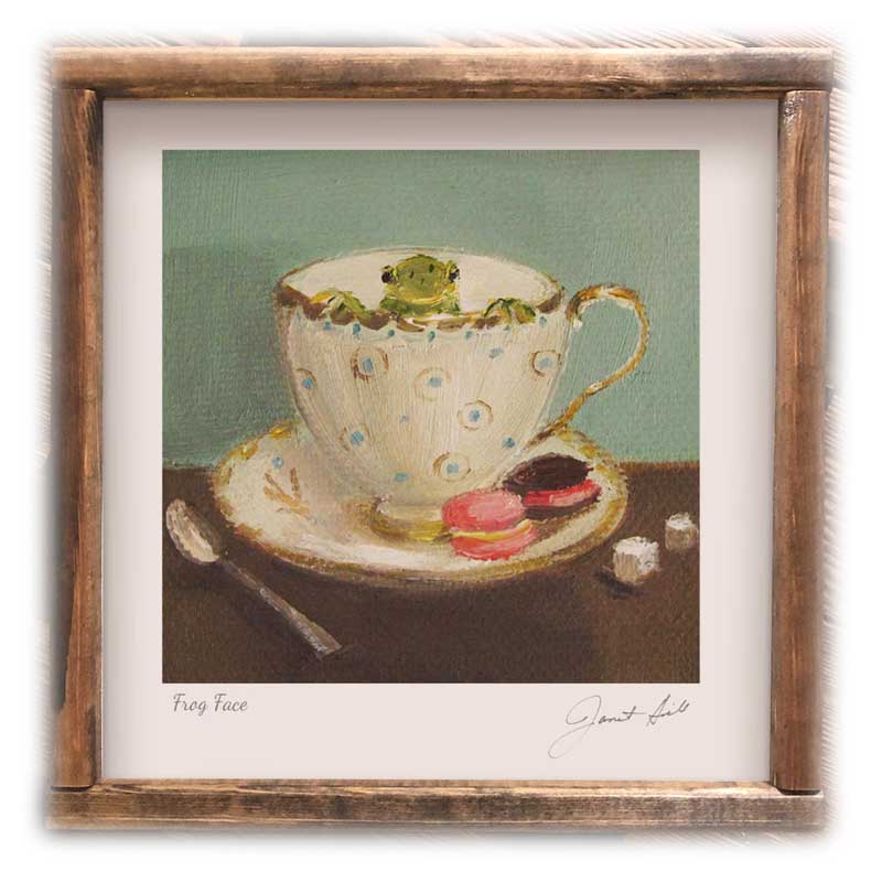 Janet Hill Art Print: Frog in Teacup 4"x4" - Freshie & Zero Studio Shop