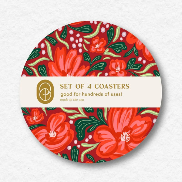 Holiday Red Floral Coaster Set - Freshie & Zero Studio Shop