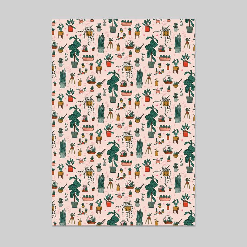 House Plants Wrapping Paper - 3 sheet roll - Freshie & Zero