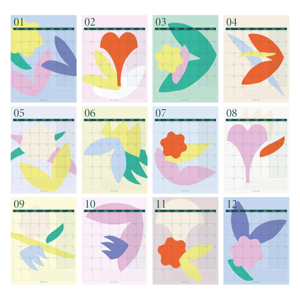 Large Monthly Undated Wall Calendar "Bouquet" - Baltic Club - Freshie & Zero Studio Shop