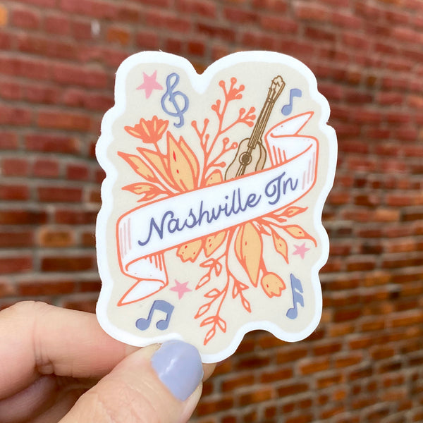 Nashville TN guitar music notes vinyl sticker by freshie and zero