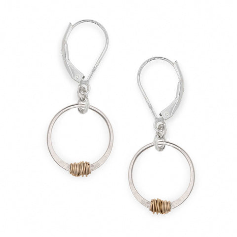 Sparkly Stitch earrings by Freshie & Zero featuring colorful embroidered stitch design on silver-tone metal earrings.